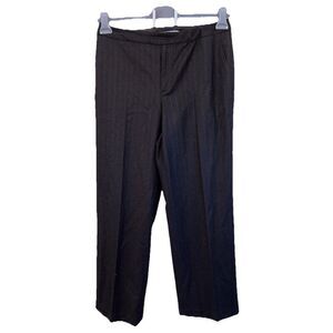 ELLEN TRACY Brown Pants WOOL Cashmere 10 Zip Button Adjust Waist Pockets Stripe